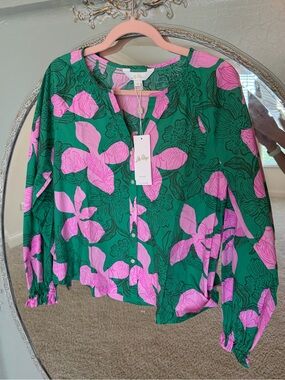 Lilly Pulitzer Altima Green & Pink Floral Button-Front Blouse